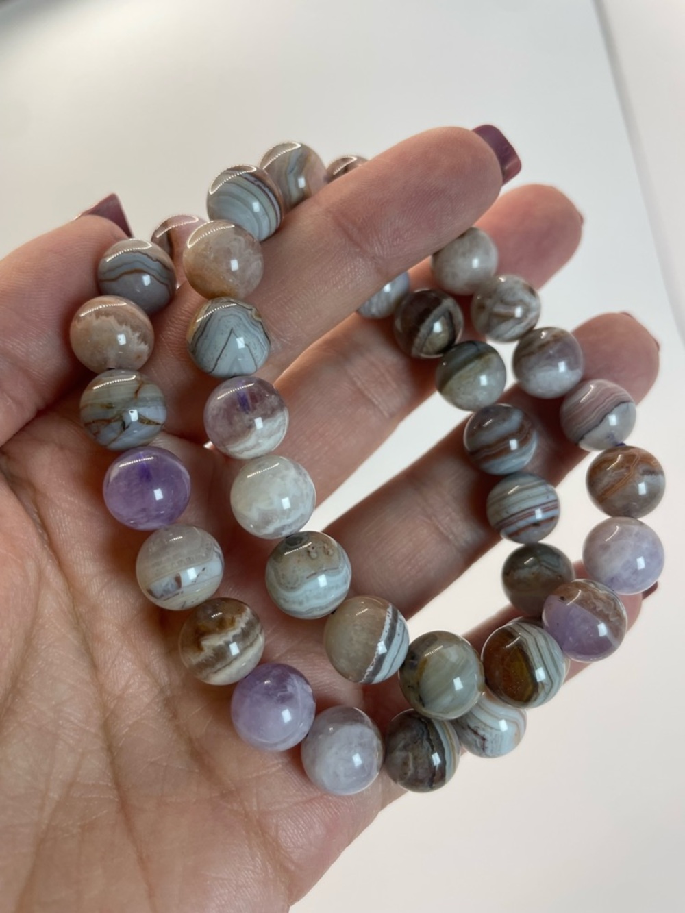ONE Crazy Lace Agate & Amethyst Bead Stretch Bracelet - 10mm (0094)